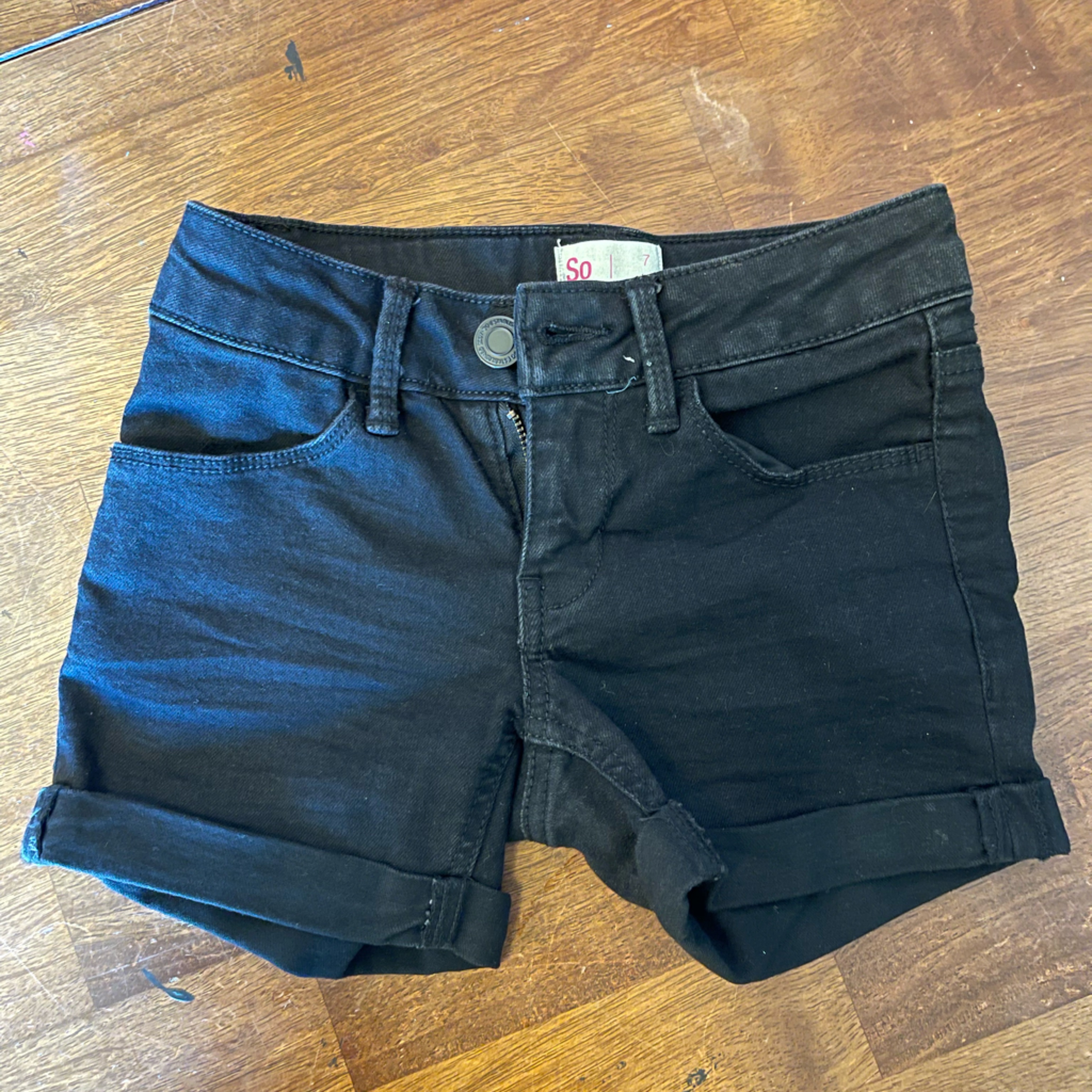 Girls So Brand Size 7 Black Denim Cuffed Shorts